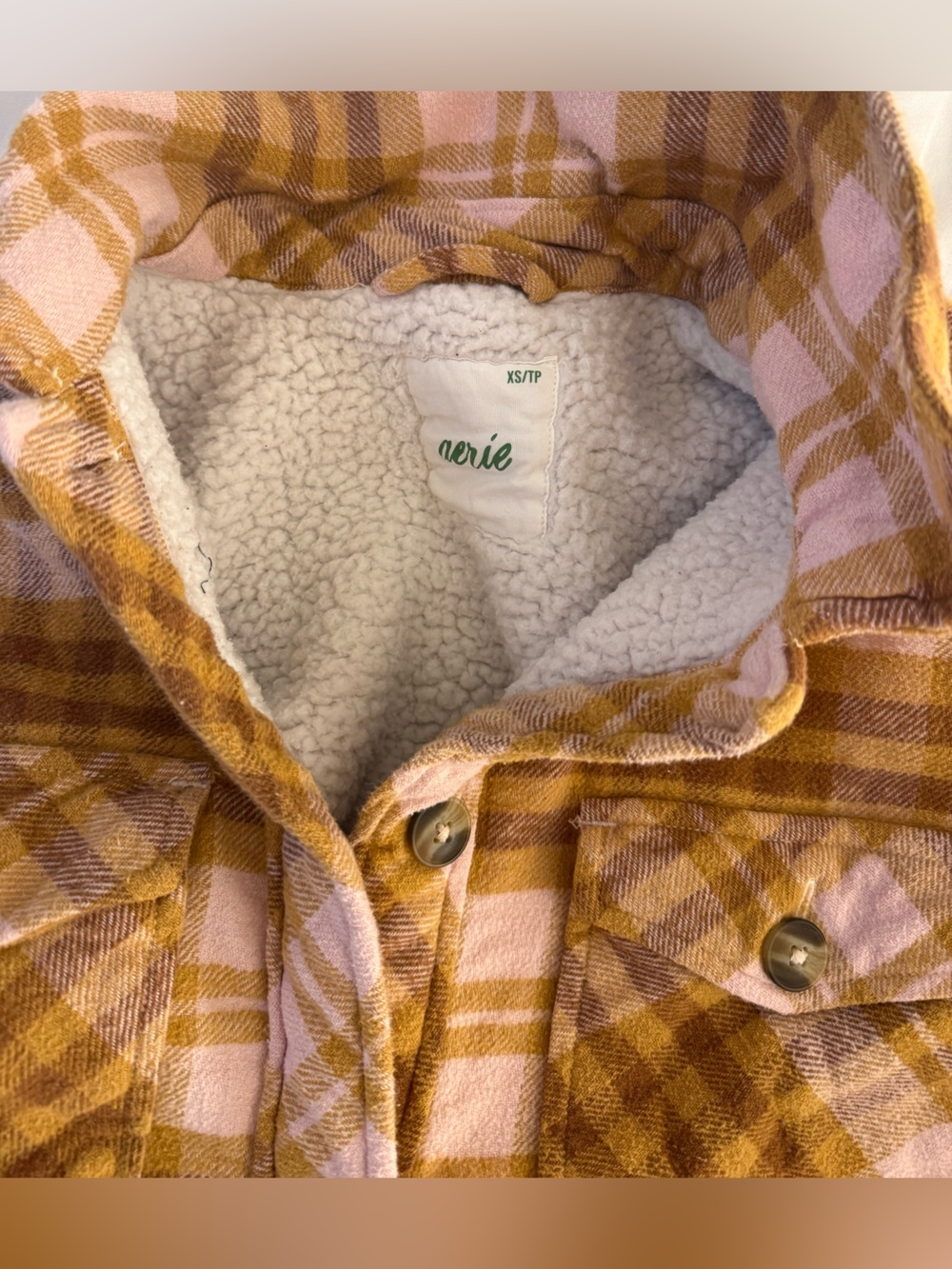 Aerie Plaid Teddy Jacket in Pink and Brown - Picture 4 of 5